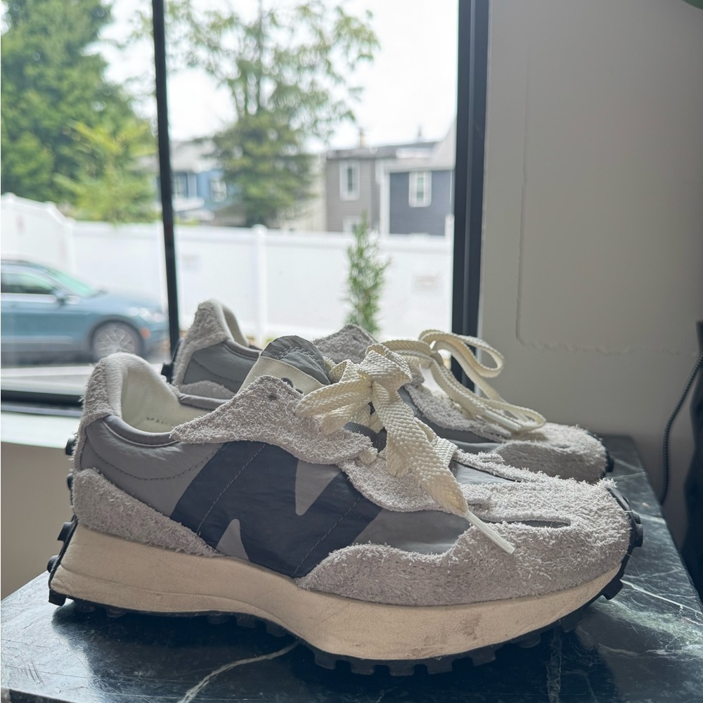 New Balance Cream and Gray 327 Sneakers